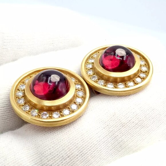 Rare! Vintage Kieselstein Cord 18k Yellow Gold Garnet Diamond Earrings 1997 - Picture 6 of 13